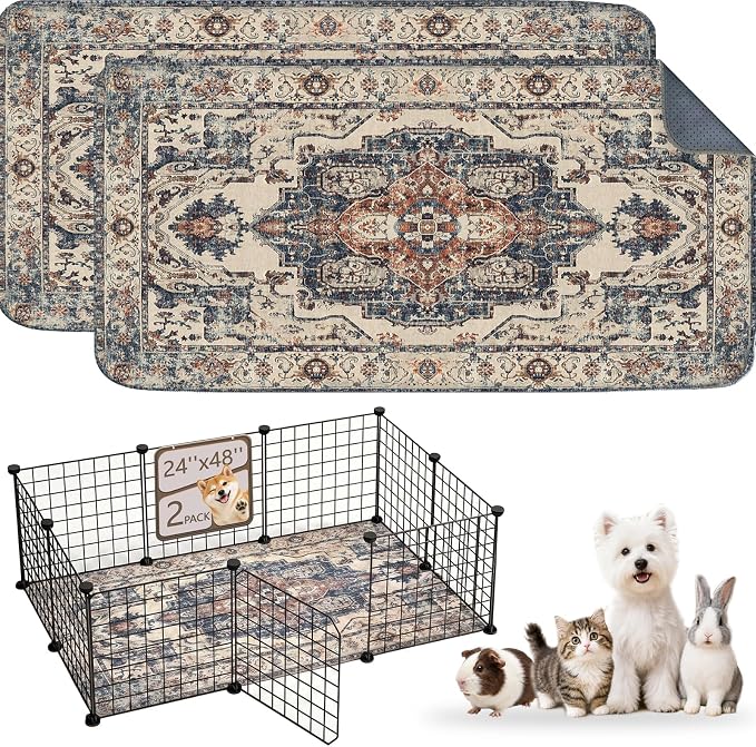 Washable Pee Pads for Dogs, Reusable Puppy Potty Training Pads, Ultra-Absorbent Thick Waterproof Leak-Proof Non-Slip Pads & Mat for Crate, Playpen, Floor, Whelping & Housebreaking , 2 Pack 24"x48"