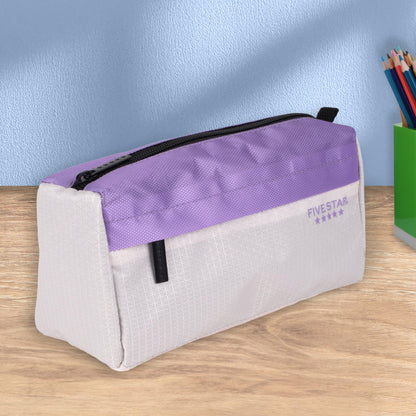 Five Star Pencil Pouch 9-Pocket Zipper Storage Organizer Case for Office Supplies Earbuds Chargers Cables Makeup, Tan/Purple (505600E)