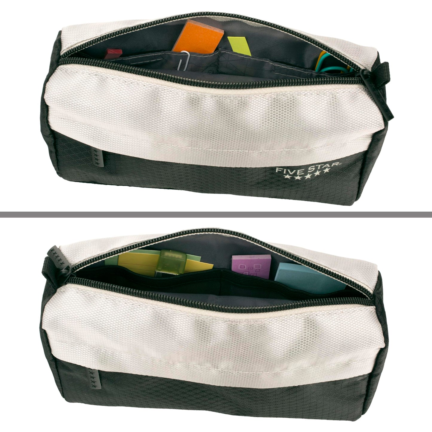 Five Star Pencil Pouch, Pen Case, 9-Pocket Zipper Pouch, Storage Organizer for School Supplies Earbuds Chargers Cables Makeup, Black/Grey (505600A-ECM)