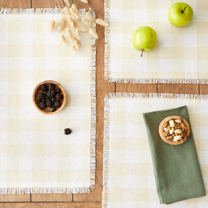 DII Heavyweight Fringed Check Tabletop Collection, Placemat Set, 13x19, Natural, 6 Count