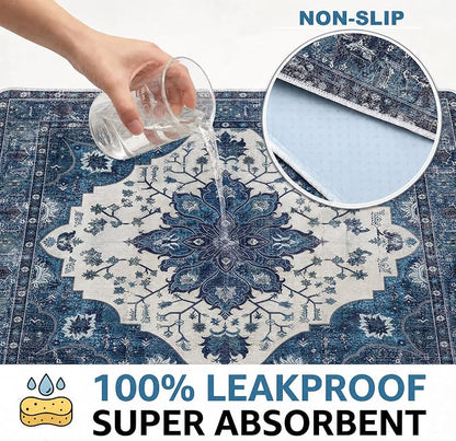 Washable Pee Pads for Dogs,Great Urine Absorbent Reusable Puppy Training Pads,Waterproof,Leak-Proof & Non-Slip Potty Pads for Whelping,Crate,Playpen,Bed.(Dark Navy Floral,36"x72")