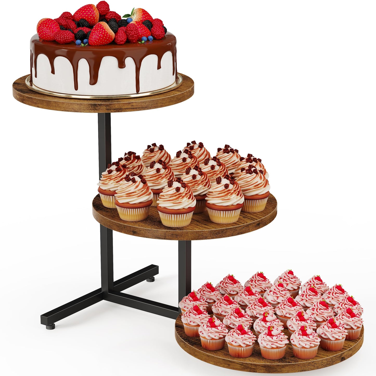 Emfogo Wooden Cupcake Stand for 50 Cupcakes, 3 Tier Dessert Tower Stands, Cup Cake Display for Party Afternoon Tea Wedding Graduation, Large Tiered Tray for Cake Cookie Food (1 Pack)