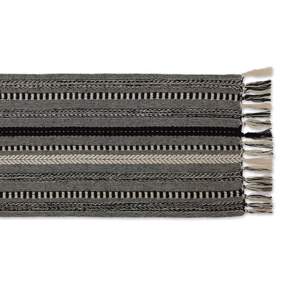 DII Farmhouse Braided Stripe Table Runner Collection, 15x72 (15x77, Fringe Included), Black