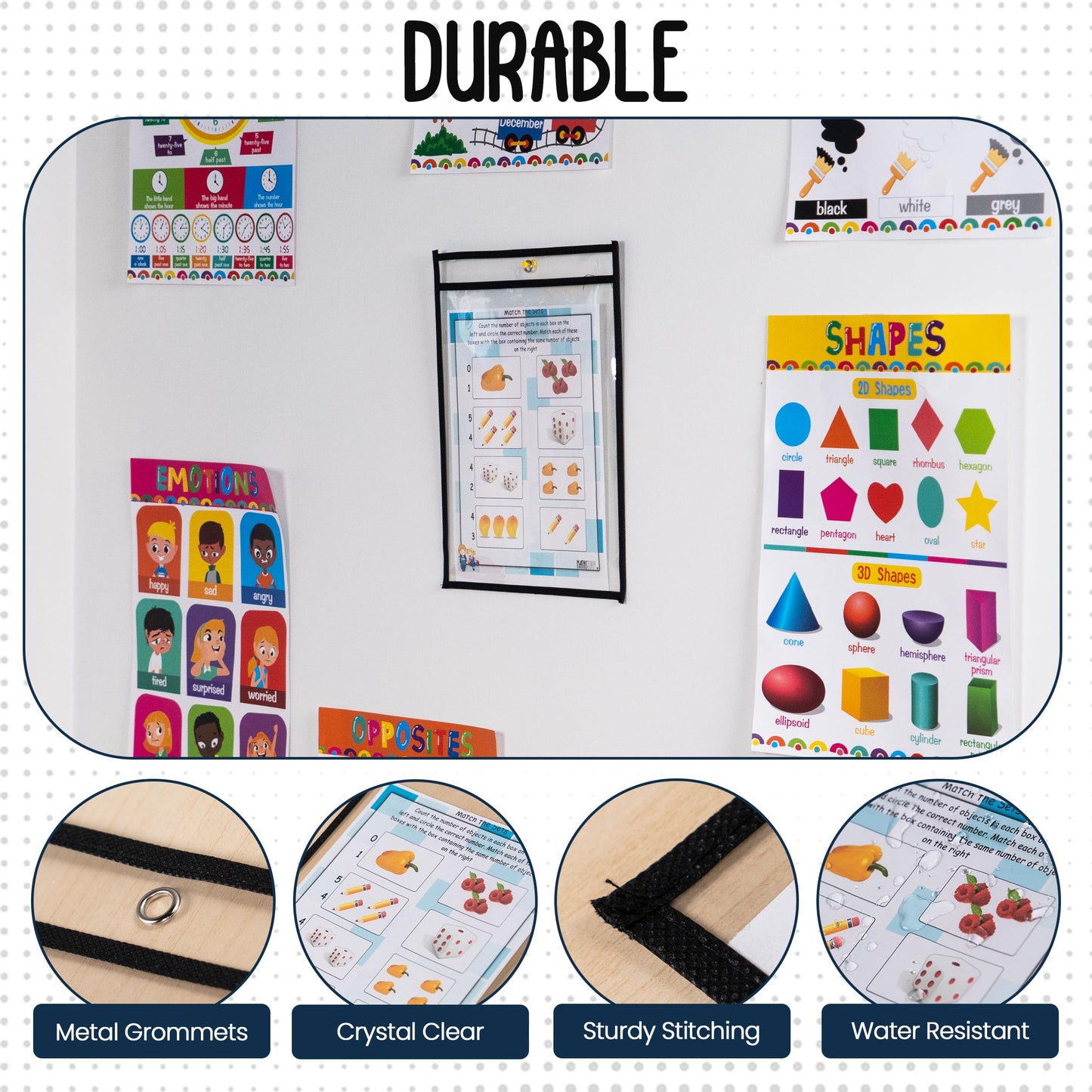 Essex Wares - 30 Pack, Black, Dry Erase Pocket Document Protectors, 10" Wide x 13.5" Tall - Dry Erase Clear Plastic Sleeves - Reusable & Easy Erase Plastic Invoice Holders, Water-Resistant & Durable