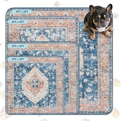 Lahome Extra-Large Washable Dog Pee Pads (72"x72") - Super Absorbent & Waterproof - Leakproof Reusable Mat for Playpens, Beds & Whelping, Convenient Cleanup,Beige Blue