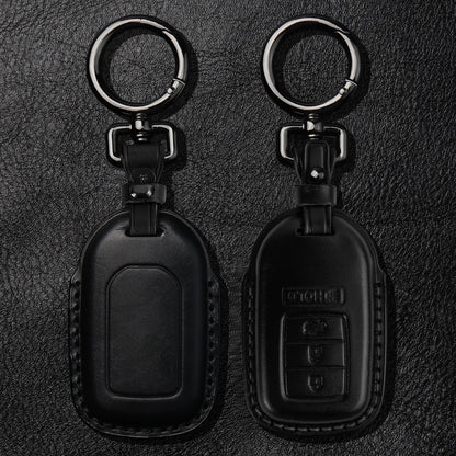 Tukellen for Honda Leather Key Fob Cover with Keychain Compatible with Honda Accord Civic Fit Pilot Odyssey CRV Clarity CRZ HRV Ridgeline EX EX-L 4 Buttons-Black