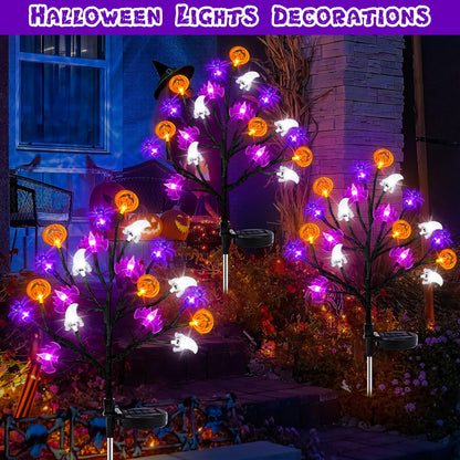 Halloween Decorations Outdoor Solar Lights, 2 Pack Halloween Lights Outdoor Solar Lights Waterproof with 20 LED Ghosts Bats Spiders Pumpkin Light, 8 Modes Solar Pathway Lights for Halloween's Decor
