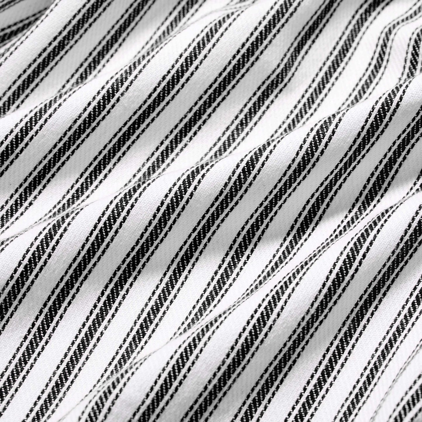 Cackleberry Home Black and White Ticking Stripe Hanging Kitchen Dish Hand Towel Cotton with Button Accent, Set of 2