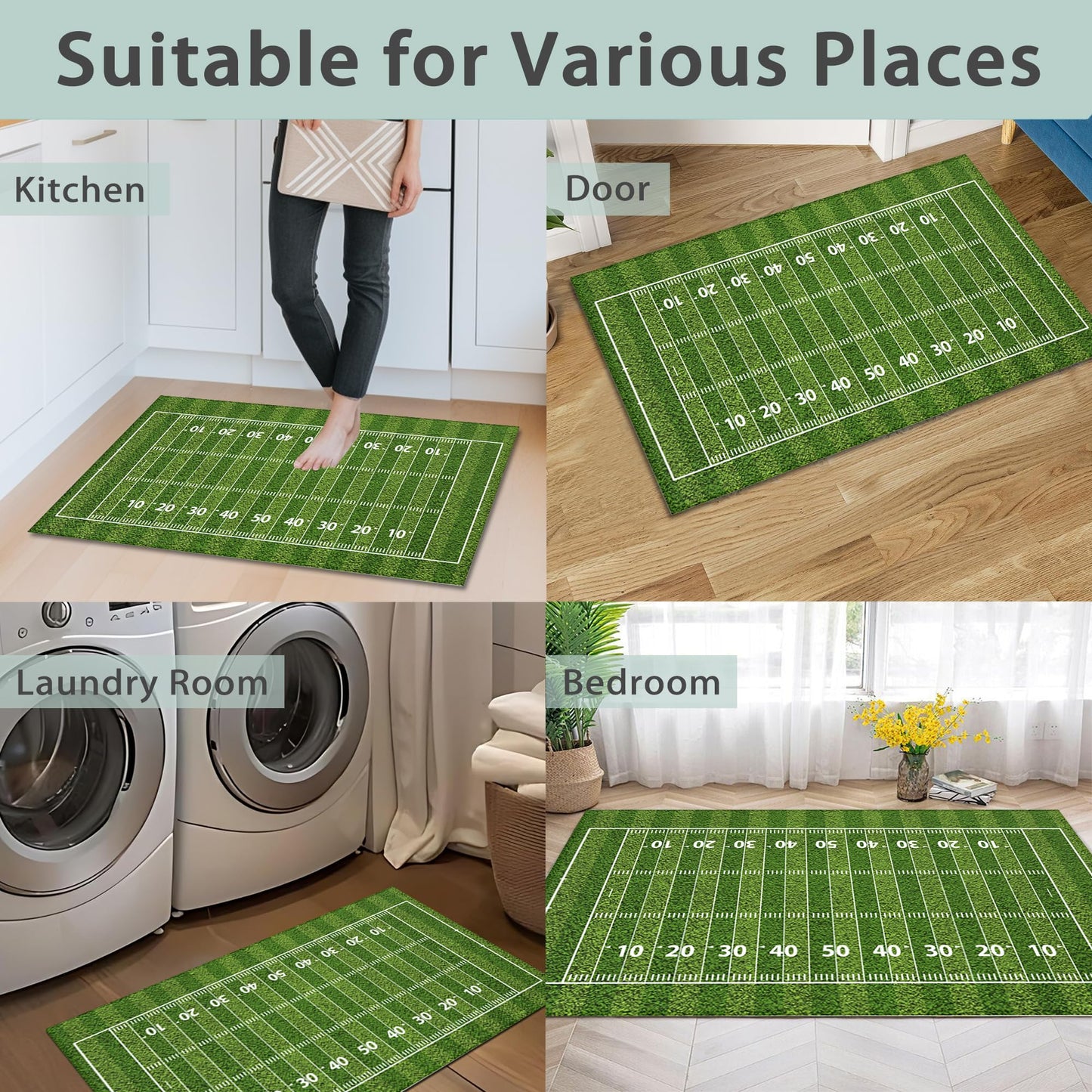 Front Door Mat, American Football Field Indoor Outdoor Entrance, Welcome Mats, Non-Slip Door Mats, Low Profile Front Door Mat,Entryway Mat for Porch Patio 17''x30''