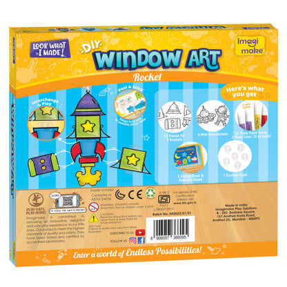 Imagimake Window Art Rocket | Low Mess Suncatcher Kit | 16 Pieces Glass Painting Set | Kids Activities Ages 5-8 | DIY Craft Kit | Birthday Gift for Boys & Girls Ages 5,6,7,8,9,10,12 Years Old