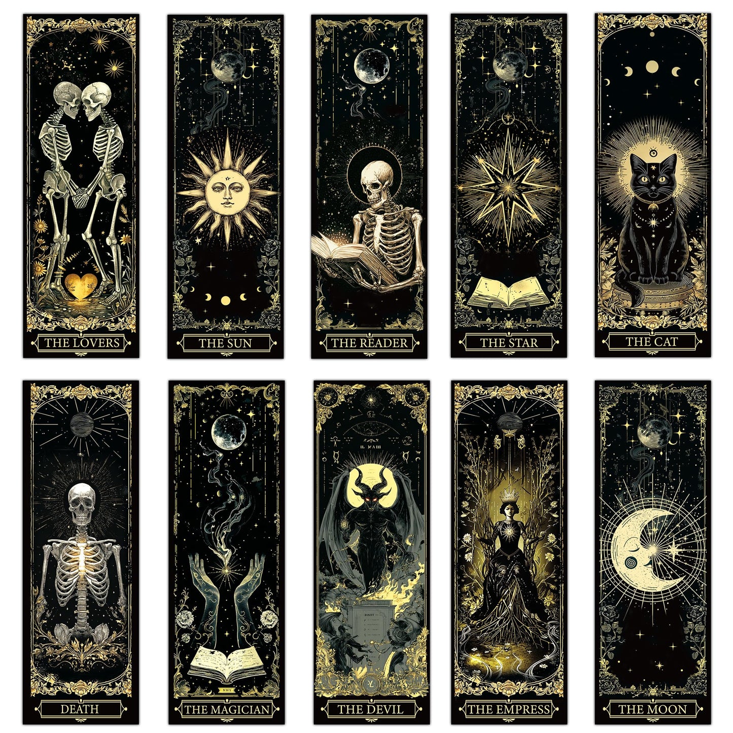 100 Pcs Gothic Tarot Bookmarks Bulk, Dark Academia Witchy Book Marks for Reading, Skeleton Paper Page Markers, Bookish Gifts for Reading Women Book Lovers Men, Dark Romance Merch