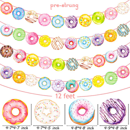 iPartyFun Donut Party Banners 4Pcs Donut Party Decorations Donut Themed Birthday Party Banner Decorations for Donut Theme Party Sweet Baby Shower Supplies
