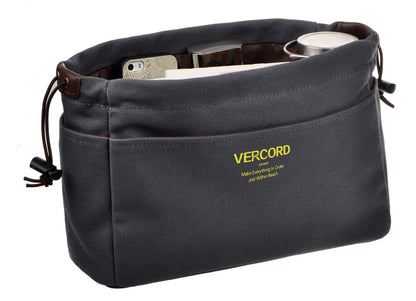 Vercord Canvas Handbag Organizers, Sturdy Purse Insert Organizer Bag in Bag, 10 Pockets Grey Large