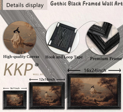 KKP Framed Halloween Ghost Wall Art-Gothic Witchy Whimsy Broom Canvas Print