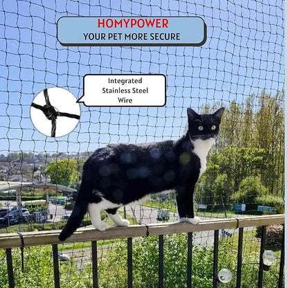 Cat Netting Balcony, 10x20 ft Stainless Steel Reinforced Bite Tear UV and Weather-Resistant Anti-Fall Netting for Pets, Safety Net for Cat, Small Catio for Apartment Balcony Protection