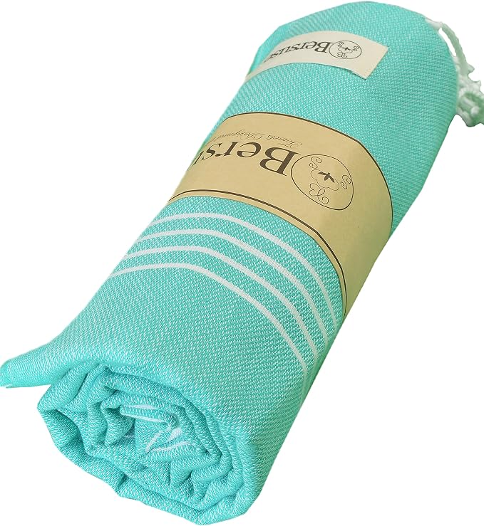 Bersuse Towels Anatolia XL Beach Blanket Throw Blanket Turkish Towel 100% Cotton Extra-Large Quick-Dry Lightweight Premium Peshtemal Towel - 61x82 Inches, Mint Green