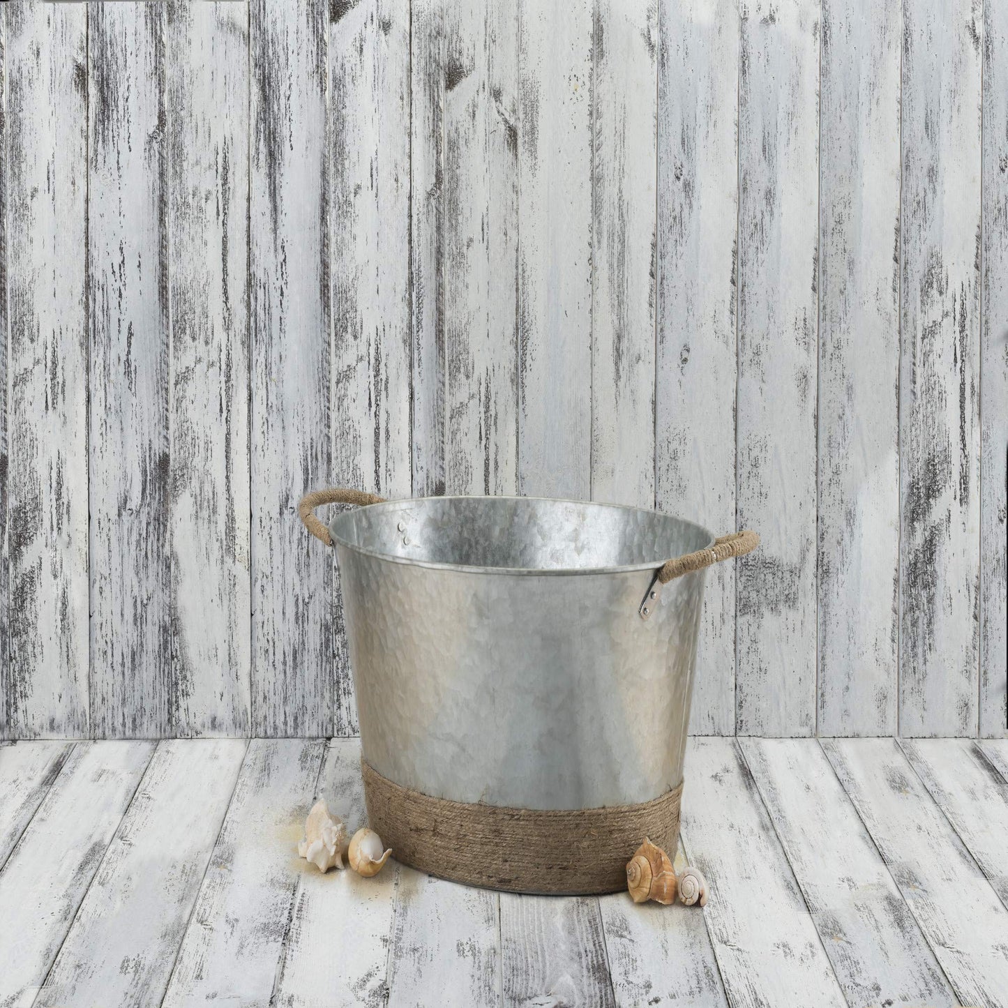 Twine Seaside Jute Rope Wrapped Farmhouse Galvanized Ice Metal Beverage Tub, Wine, Beer Bottle Bucket, 4.5 Gallons