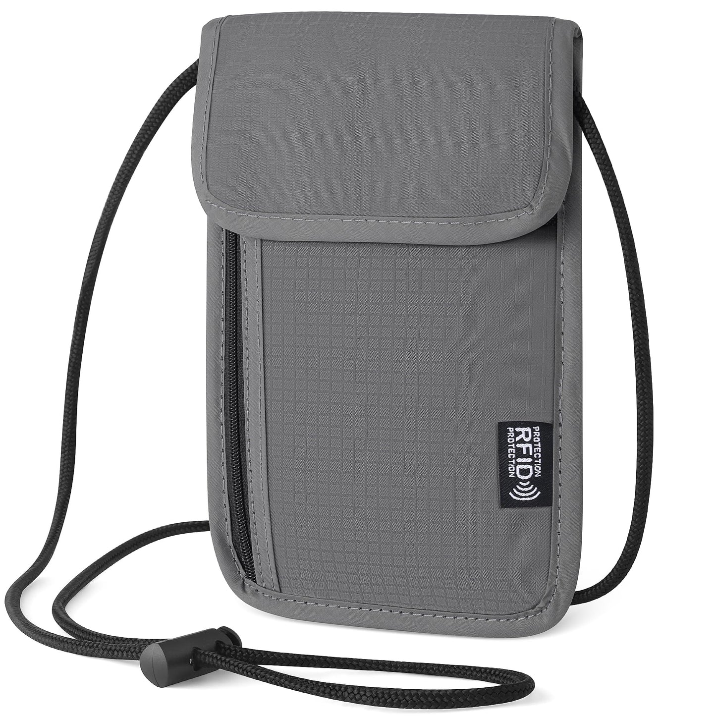 Likesing 5.5" L x 7.9" W Travel Neck Wallet, RFID Blocking Passport Holder, Security Lightweight Passport Travel Wallet, Neck Pouch Gifts for Women Men(Grey)