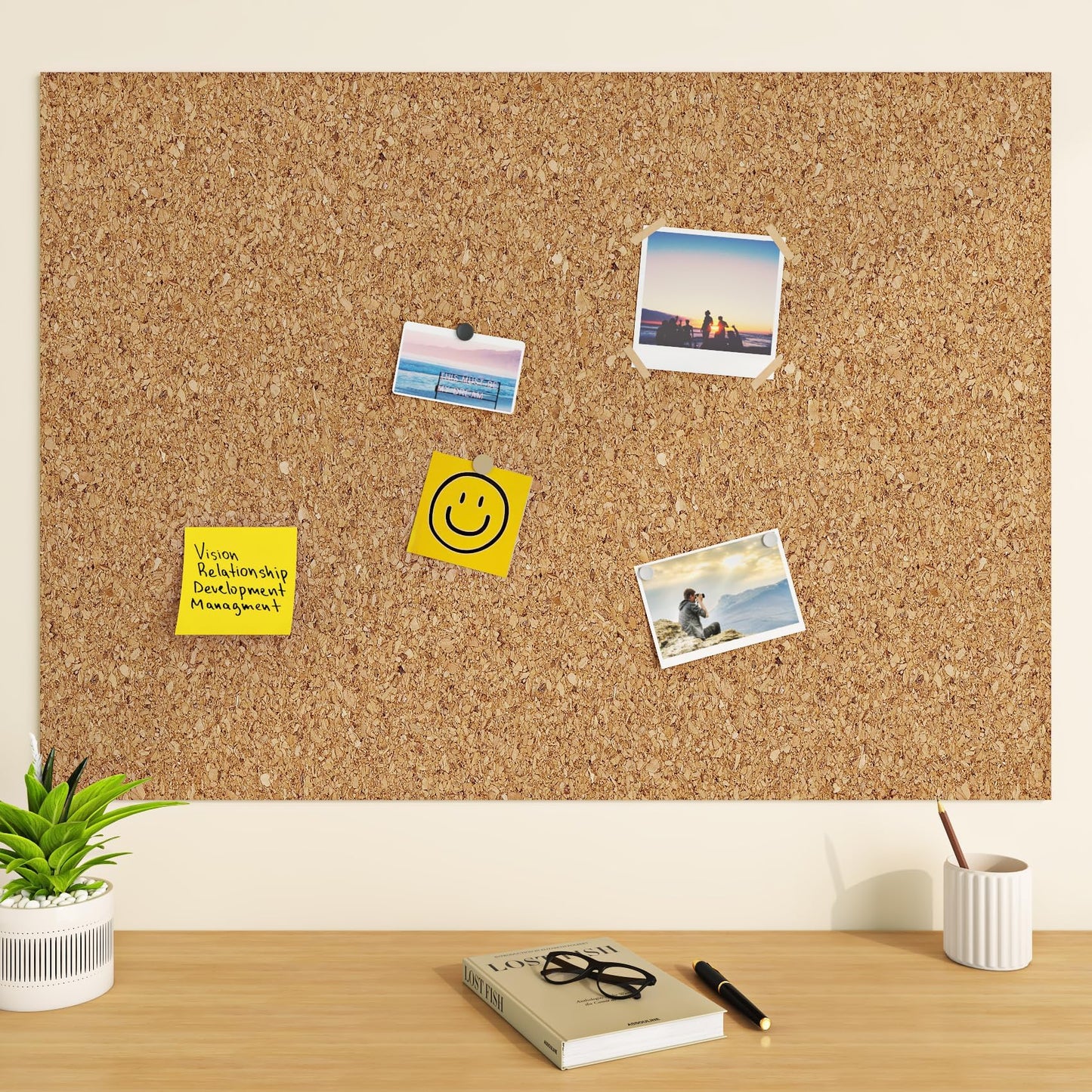 ReWallpaper Bulletin Board Corkboard Roll 17.3in x 3.9ft 3mm Thick Peel and Stick Corkboard for Wall Notes Photos Kids Art Classroom Home Office Memo Display Easy Grid Cut Daily Planner Center Zone
