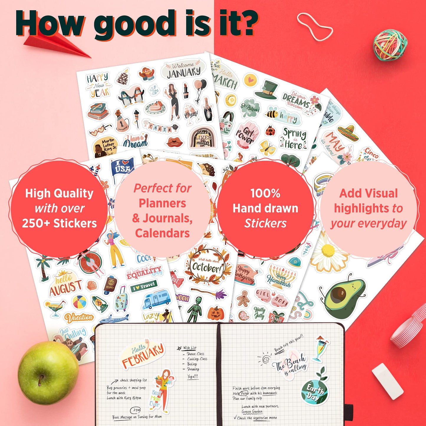Happy Holiday Seasonal Planner Sticker Pack - 500+ Cute Stickers for Daily Planners - Monthly Events, Halloween, Calendars, Journal, Female Emprovement, Teachets, +6 Water Bottle Sticker Pack