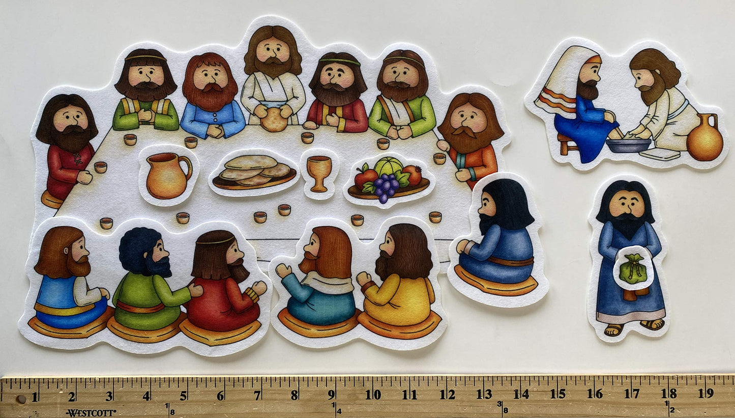 Easter Deluxe Felt Set Bible Flannel Board Stories 42 Pieces +Lesson + Activity Pages Story Jesus He Has Risen Made in the USA of Domestic Felt and Imported Ink Crucifixion Resurrection Last Supper