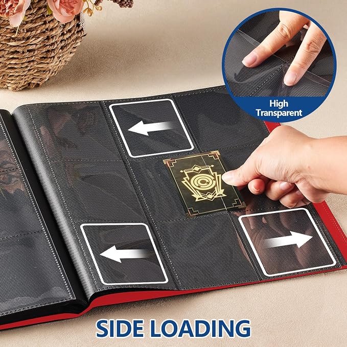 Card Binder, EDUDIIU 9 Pockets Premium Trading Card Binders, Cards Collection Binder Album, Side Loading Yugioh Holder Book for Sport, Football, Baseball Collector - Red