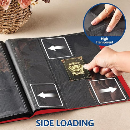 Card Binder, EDUDIIU 9 Pockets Premium Trading Card Binders, Cards Collection Binder Album, Side Loading Yugioh Holder Book for Sport, Football, Baseball Collector - Red