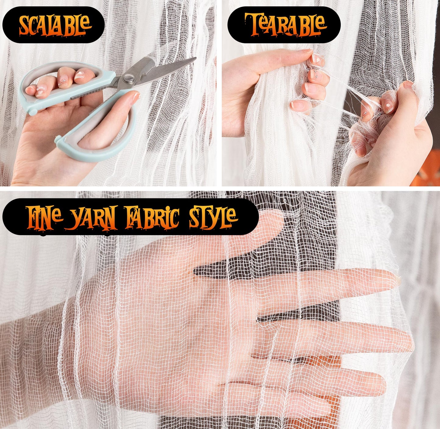 Watayo 315 x 85 Inch Halloween Creepy Cloth, White Halloween Scary Spooky Cloth, Windows Doorways Cover Gauze for Holiday Party Haunted House Decorations