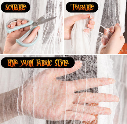 Watayo 315 x 85 Inch Halloween Creepy Cloth, White Halloween Scary Spooky Cloth, Windows Doorways Cover Gauze for Holiday Party Haunted House Decorations