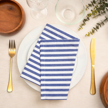 Blue Needles Set of 12 Striped Cloth Napkins 100% Cotton Dinner Table Napkins 18x18 inches, Soft, Reusable, Absorbent & Washable, Ideal for Spring Summer Easter Events & Everyday Use - Blue and White
