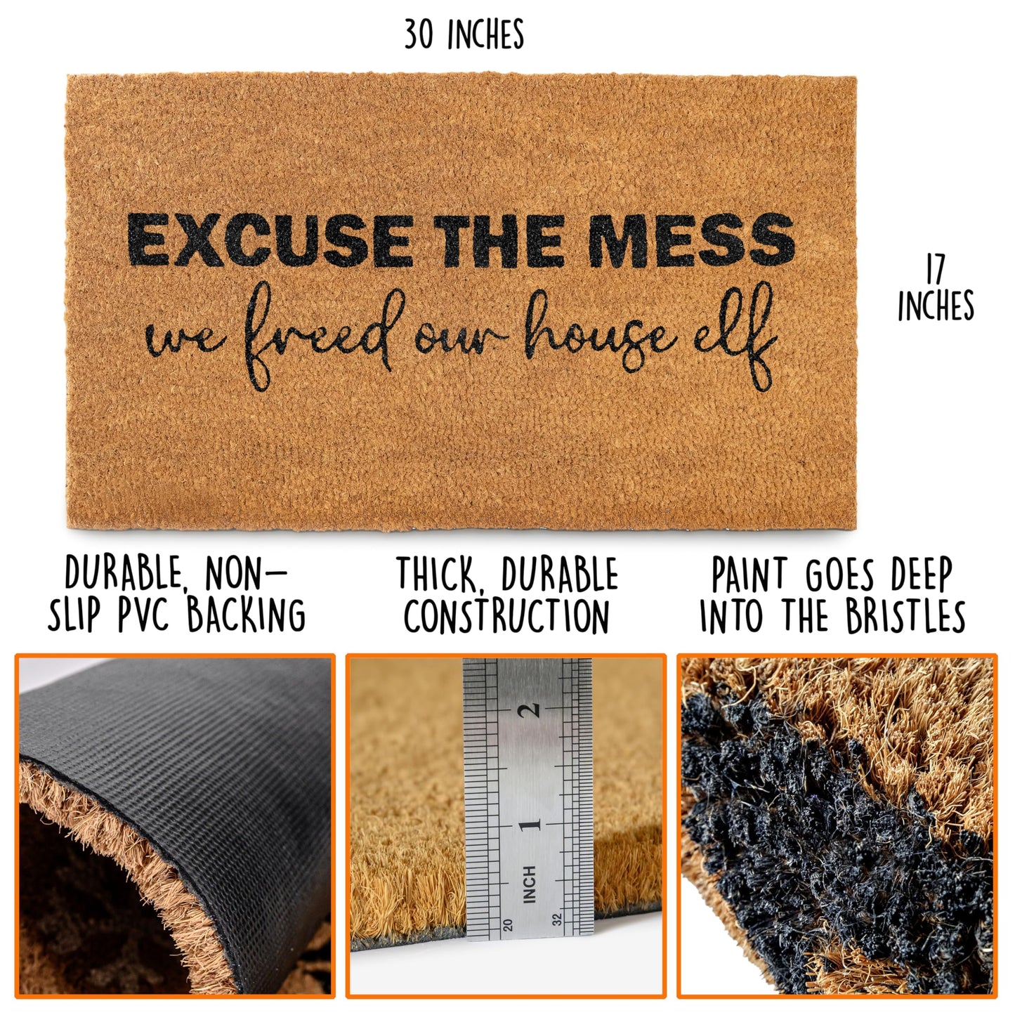 MAINEVENT Excuse the Mess We Freed Our House Elf Door Mat 30x17 Inch, Welcome Mat Outdoor Funny, Nerdy Doormat Outside Funny, Geeky Welcome Mat for Front Door and Covered Outdoor Spaces