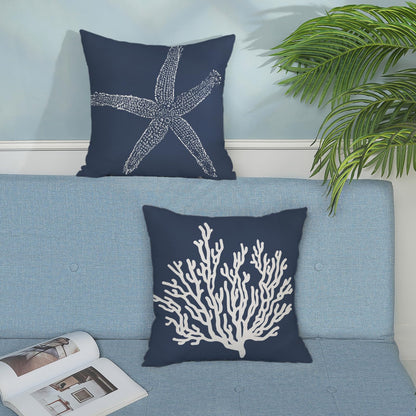 Blue Starfish Pillow Covers 18x18 Inch Set of 2, Nautical Ocean Coastal Blue Coral Throw Pillows Spring Summer Decorations Linen Pillowcase Outdoor Decor Farmhouse Cushion Case for Home Holiday