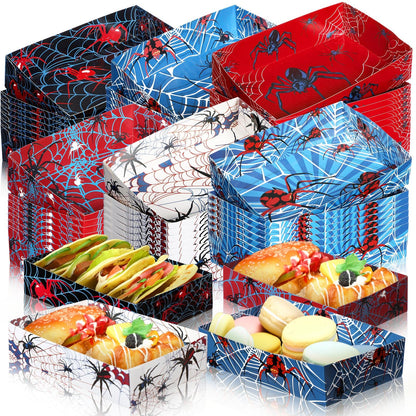 Teenyyou 38 Pcs Spider Food Trays Paper Disposable Serving Food Boats Snacks Holder Trays for Snacks Spider Birthday Decoration French Fries Hot Dog BBQ Party Favors Supplies(Spiderweb)