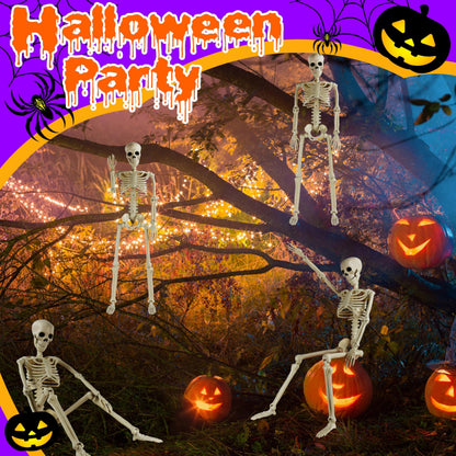 2 Pack 36" Halloween Skeleton, Full Body Posable Joints Poseable Plastic Skeletons Props for Halloween Party Spooky Decoration Yard Lawn Garden Patio Decor