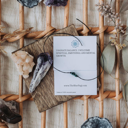 The Blue Yogi Malachite Healing Bracelet Anklet, Adjustable Cord Crystal Bracelet for Women Men, Spiritual Protection Jewelry with Affirmation Card