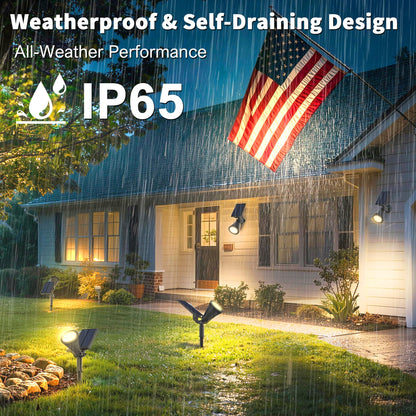 JEJOT 1 Pack Solar Lights Outdoor Waterproof,Warm White Light,2 Lighting Modes,Solar Powered Spotlights for Yard Garden Solar Spot Lights for Flag Landscape Auto On/Off