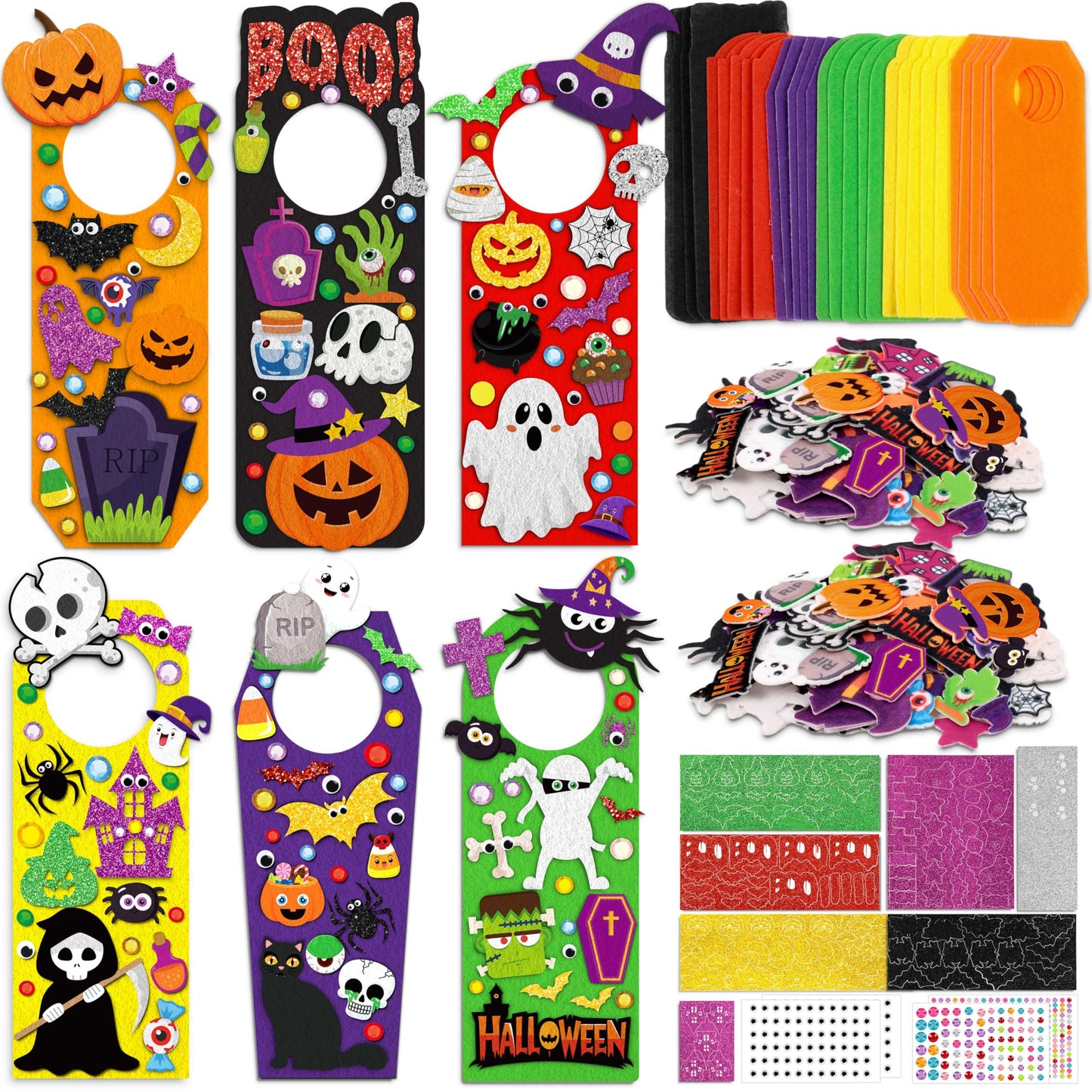 30Sets Halloween Crafts Doorknob Hanger DIY Arts and Craft Kit Classroom Activities Party Games Favors Bulk