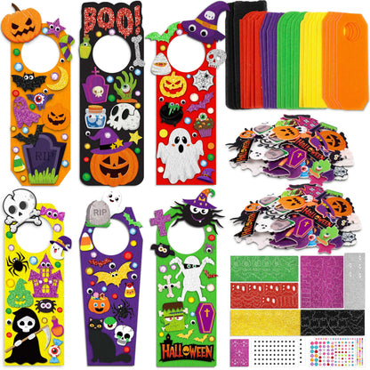 30Sets Halloween Crafts Doorknob Hanger DIY Arts and Craft Kit Classroom Activities Party Games Favors Bulk