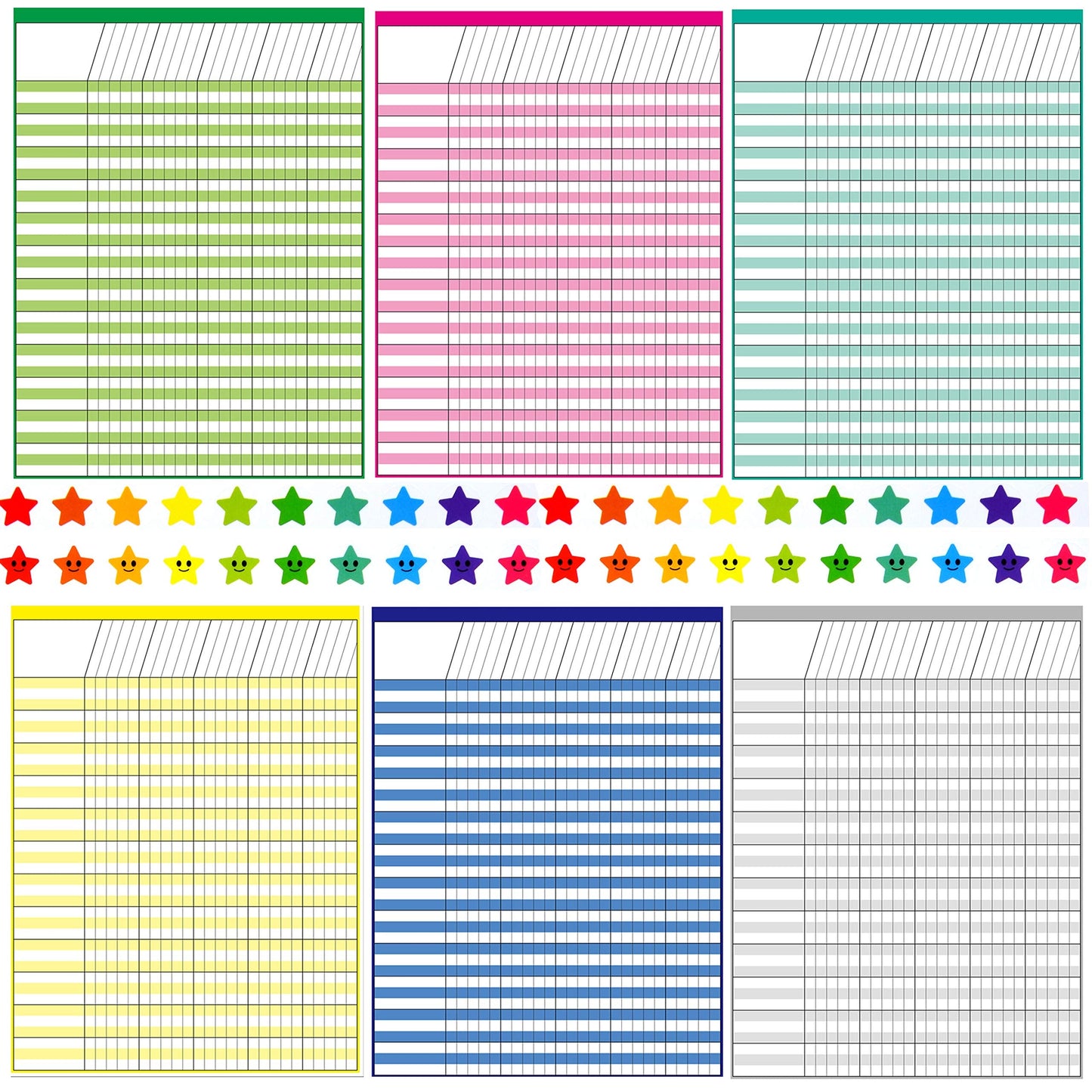 Youngever 6 Pack Multi-Color Laminated Dry Erase Incentive Chart with 120 Reward Star Stickers for Chore Responsibility, School Attendance, Homework Progress Tracking Chart (17 Inch x 22 Inch)