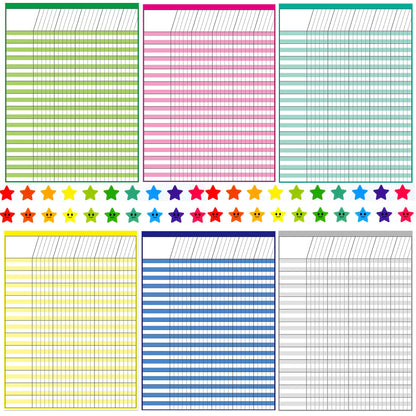 Youngever 6 Pack Multi-Color Laminated Dry Erase Incentive Chart with 120 Reward Star Stickers for Chore Responsibility, School Attendance, Homework Progress Tracking Chart (17 Inch x 22 Inch)