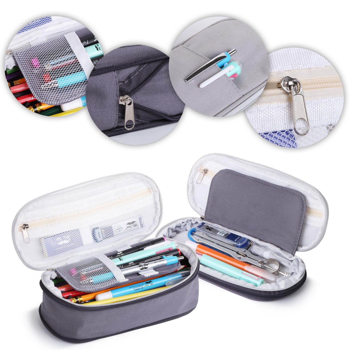 Mr. Pen- Pencil Case Large, Fabric Pencil Pouch Large, Grey, Pen Bag, School Supplies, Pencil Pouch Cute (Pack of 2)