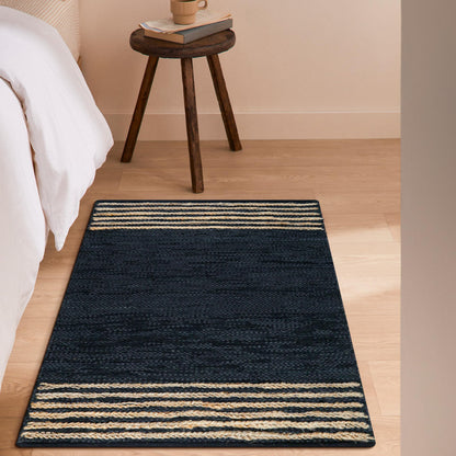RIANGI Leather/Jute Rug 3'x5' Ft Rectangular Boho Handwoven Farmhouse Braided Rustic Vintage Black Area Rug for Living Room Kitchen Bedroom Hallways Enterways