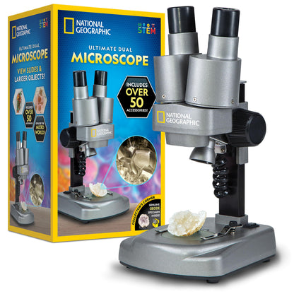National Geographic Dual LED Kids Microscope - 50+ pc Science Kit with 10 Prepared Slides & 10 DIY Blank Slides, Biology Experiment Activity, Microscope Kit for Kids 8-12 (Amazon Exclusive)
