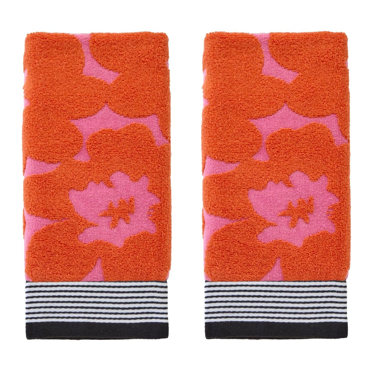 SKL Home Floral Grande 100% Cotton Premium 2-Piece Hand Towel Set, Reversible Jacquard, 550 GSM, Soft, Absorbent & Decorative for Bath/Kitchen/Bar & Gift, Pink