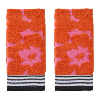 SKL Home Floral Grande 100% Cotton Premium 2-Piece Hand Towel Set, Reversible Jacquard, 550 GSM, Soft, Absorbent & Decorative for Bath/Kitchen/Bar & Gift, Pink