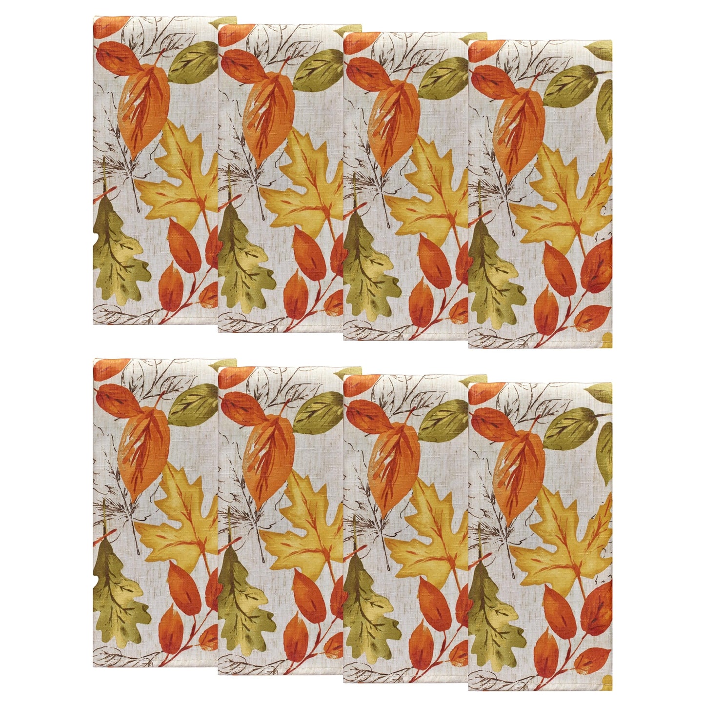 Elrene Home Fashions Autumn Leaves Printed Fall Cloth Dinner Napkins, 17" x 17", Set of 8
