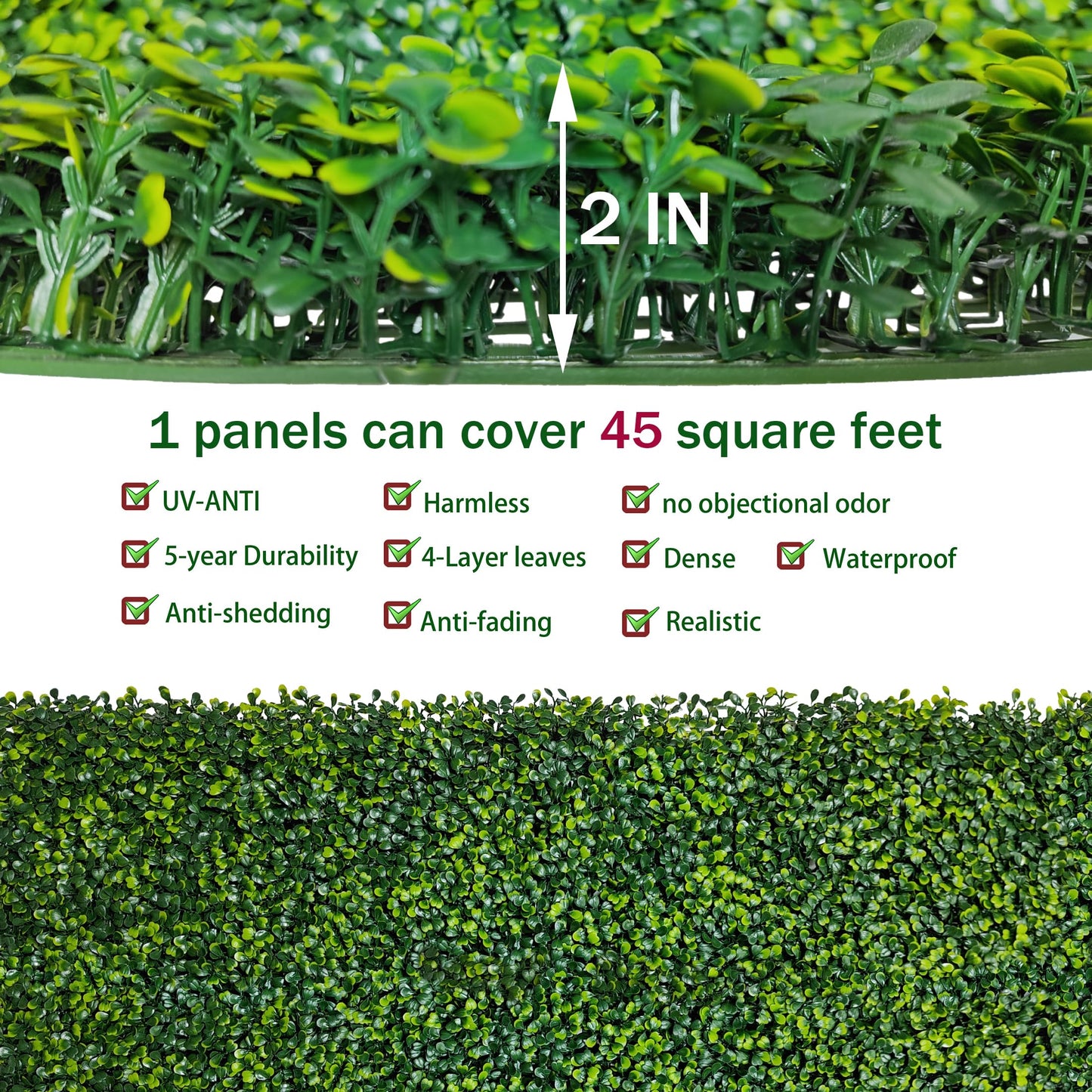 ODTORY Artificial Boxwood Roll Panels: 40 X 160 in(45 sqft) UV-Anti Artificial Ivy Privacy Fence Wall Screen for Indoor Outdoor Green Grass Wall Decor & Ivy Fence Covering Privacy
