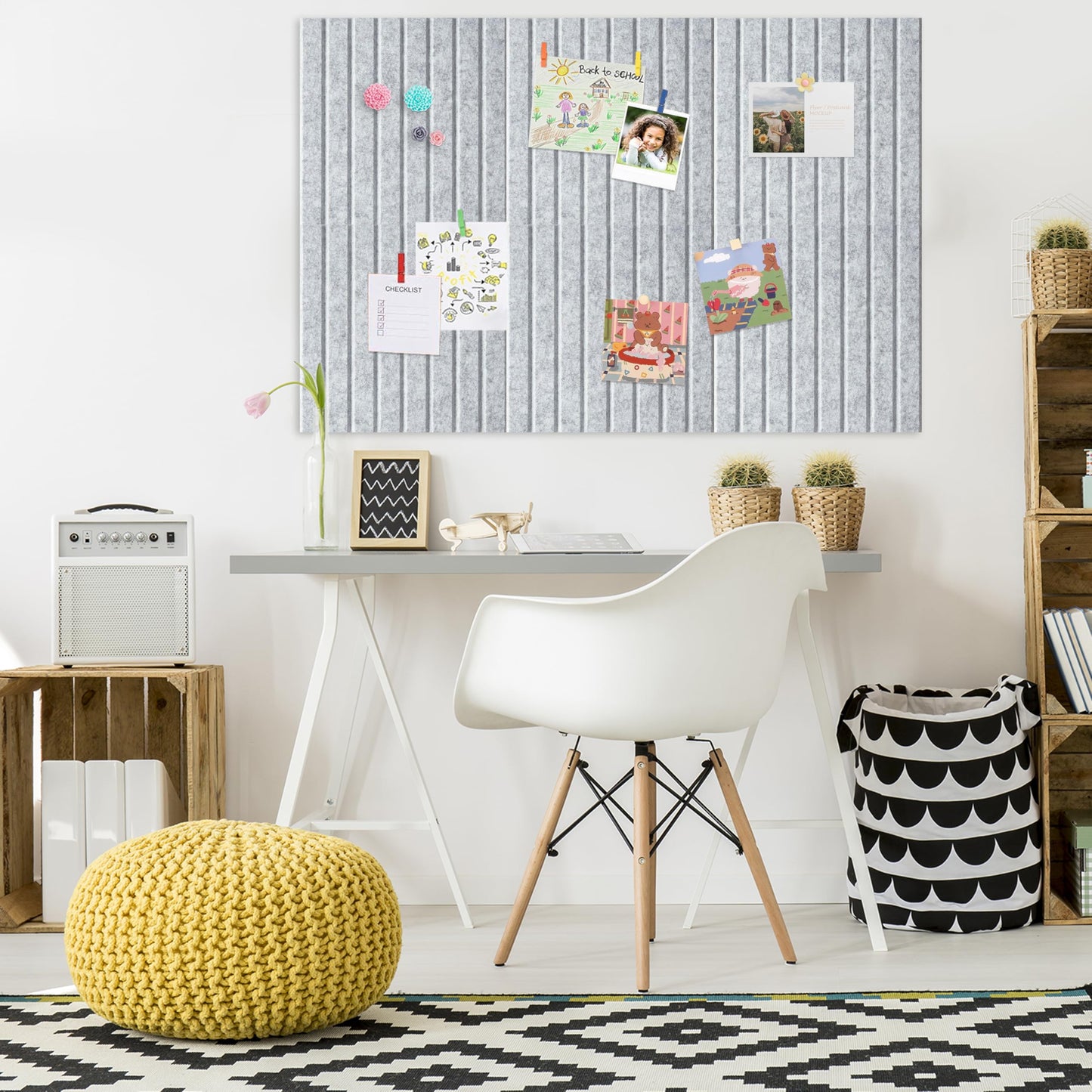 Yunihome Cork Board for Walls 36" x 24", 6 Pack Felt Bulletin Board Wall Tiles with 30 Push Pins for Home Kitchen School Office Wall DIY Decorative