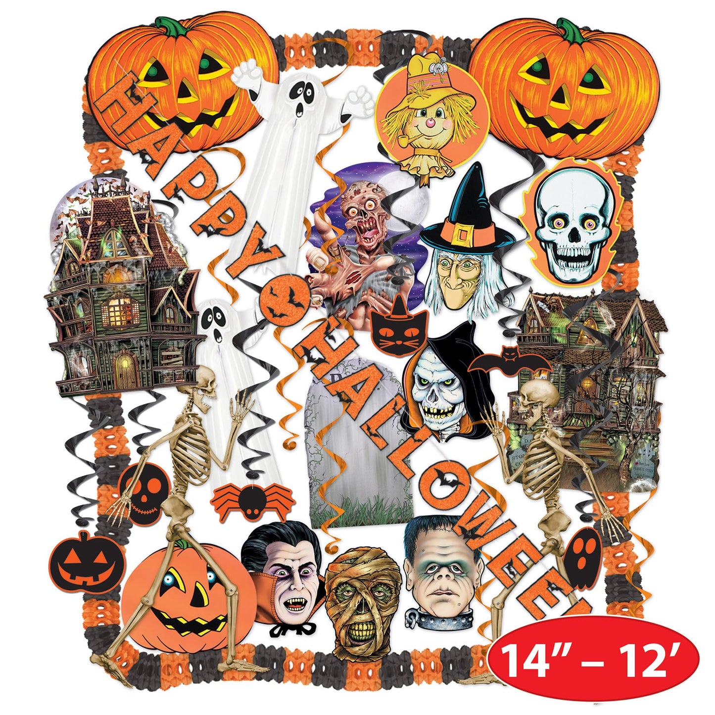 Beistle 24 Piece Halloween Decorating Kit - Complete Party Pack of Seasonal Decor for Haunted Houses and Spooky Holiday Parties