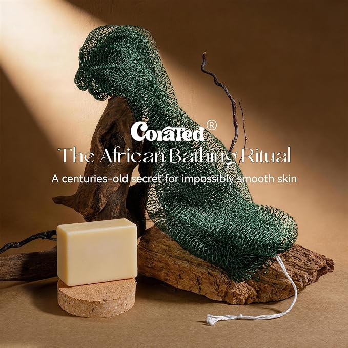 CORATED Authentic African Net Sponge with Knots, Shower Loofah Exfoliating Bath Sponge, Body Scrubber for Women and Men Daily Use Body Care, Travel Portable, Durable Bath Accessories for Bathroom
